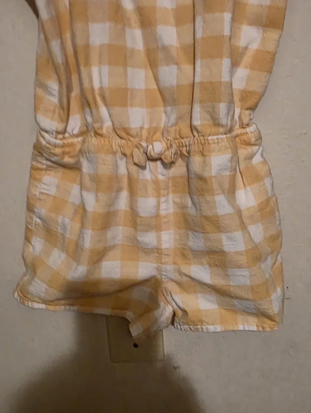 Cat & Jack Yellow White Check Romper Square Neck Short Sleeve 3T Cotton